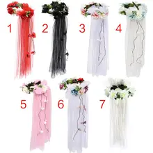 Женская свадебная гирлянда тюль вуаль приморский праздник Радуга Искусственные цветы Корона длинная лоза лента повязка для волос венок