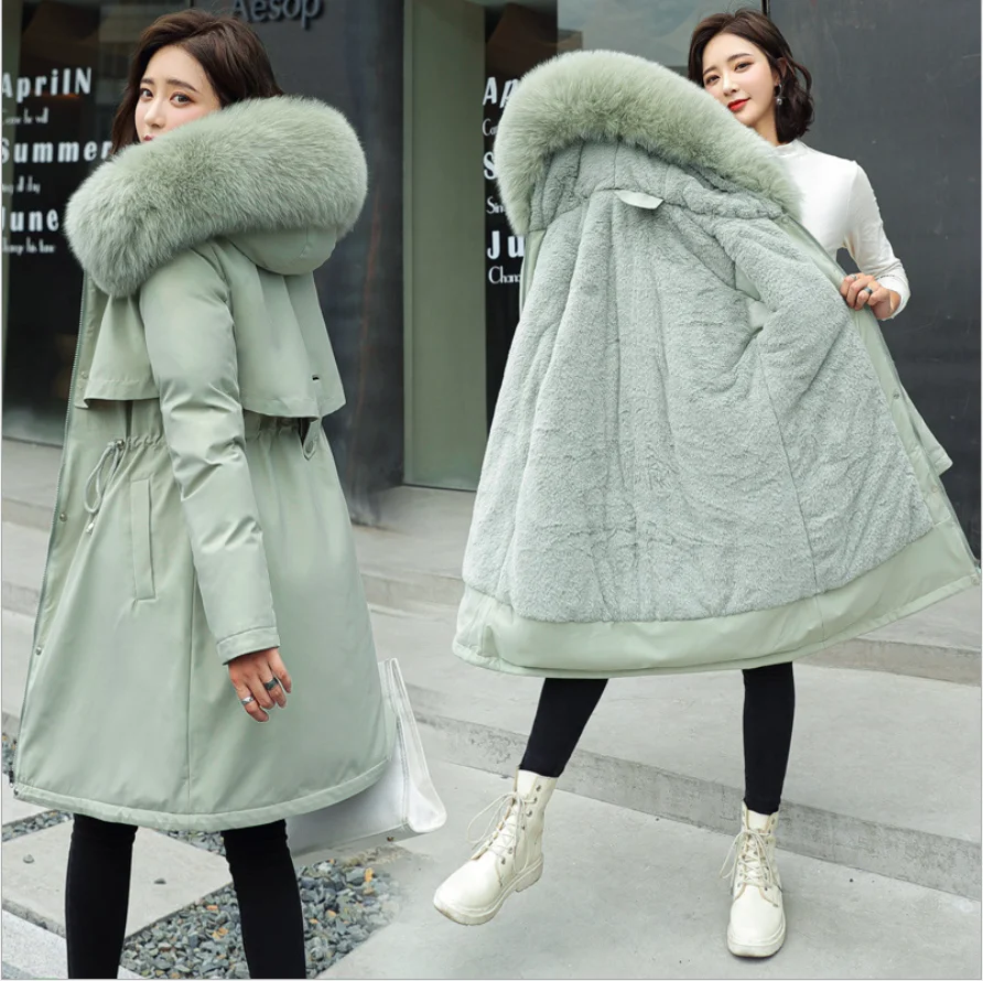 

2021 New Winter Jacket Women Parkas Warm Casual Parka Clothes Long Jackets Hooded Parka Female Fur Lining Thick Mujer Coat
