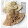 2022 Handmade 100%Raffia Bow Sun Hat Wide Brim Floppy Summer Hats For Women Beach Panama Straw Dome Bucket Hat Femme Shade Hat ► Photo 3/6