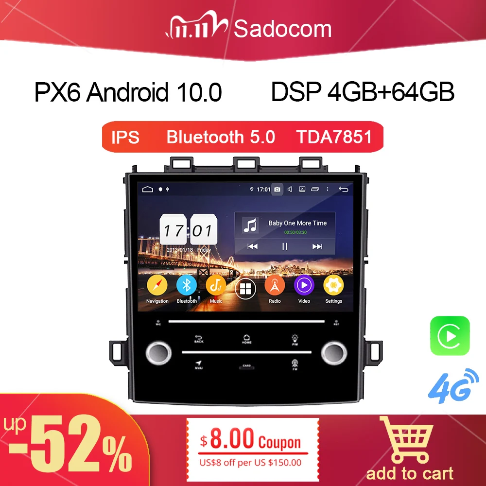 720P PX6 DSP 2 din TDA7851 Android 10 0 64G Встроенная память 4 Гб Оперативная автомобильный DVD плеер