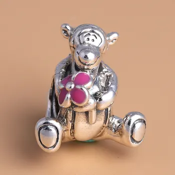 

Original Pink Enamel Cute Cartoon Tigger Beads Fit 925 Sterling Silver Bead Charm Women Bracelet Bangle DIY Jewelry