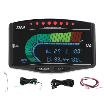 Online 12V/24V 5 In 1 Car Universal Truck LCD Digital Instrument Oil Pressure Gauge Volt Voltmeter Water Temperature Fuel Gauge Tachome