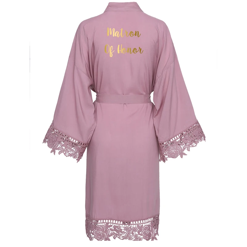 mauve mation honor Owiter розовый однотонный хлопковый Халат-кимоно с кружевной отделкой для женщин, короткий халат для невесты, халат, одежда для сна, белое платье подружки невесты - Color: mauve mation honor