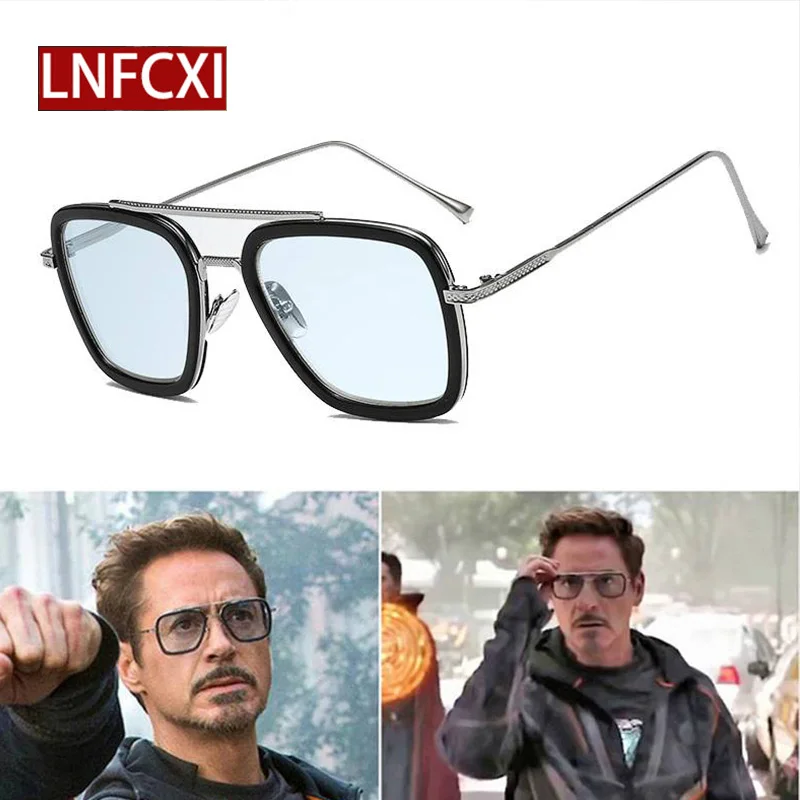 LNFCXI новые винтажные Квадратные Солнцезащитные очки Tony Stark для мужчин Мстители