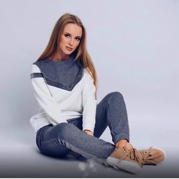 

Women tracksuits spring autumn long sleeve pullover Sweatshirt two Piece set fashion type V Stitching Sporting suit female K556