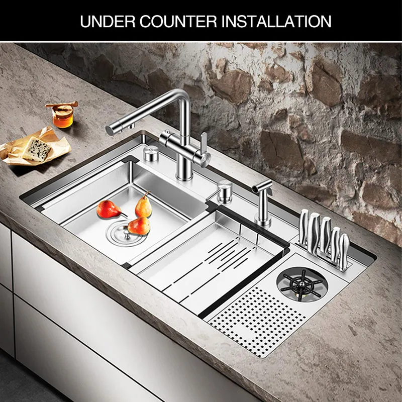 New SUS 304 Stainless Steel Cup Rinser Stepped Kitchen Sink Handmade Brushed 4mm Thickness Large Size Cup Rinser Stepped Sinks
