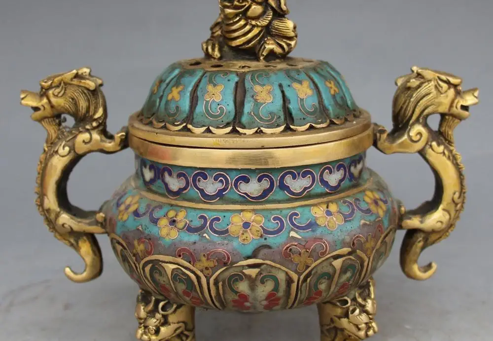 8 &quotмаркированный Cloisonne позолоченный Дракон ручка льва жаба Cicada курильница для
