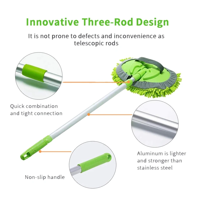 2 в 1 вагонка для мытья швабры с длинной ручкой, шенилловая микрофибра для мытья автомобиля щетка для пыли удлинитель 24-46In, инструмент для чистки царапин