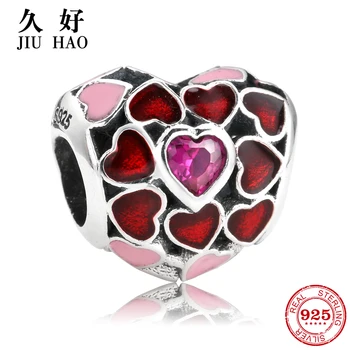 

Hot Sale 925 sterling silver red heart zircons beads Fit Original JIUHAO Charms Bracelet Jewelry