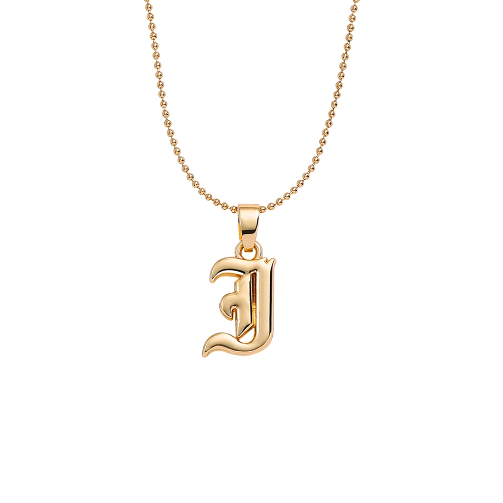 Vintage Gothic AZ Initial Alphabet Old English Pendant Necklace Gold