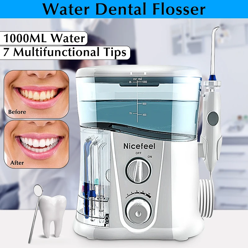 1pcs Nicefeel 1000 мл водный зубной Флоссер, Электрический ирригатор для полости рта, уход за зубами, зубная щетка для воды, стоматологический спа с 7 наконечниками - Цвет: 1pcs