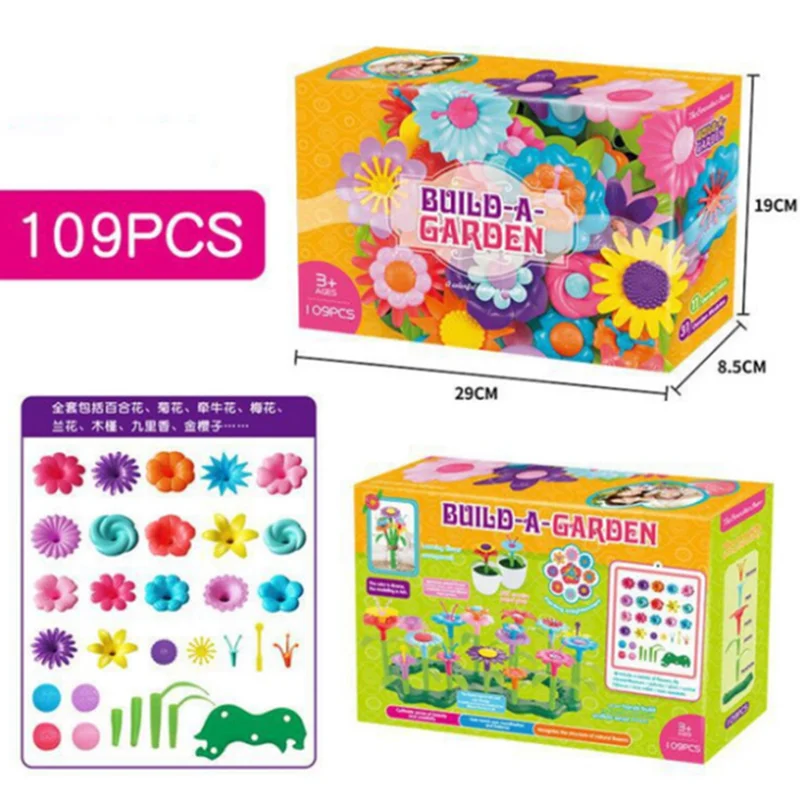 109pcs/set DIY Creative Colorful Interconnecting Blocks Building Educational Flower Arrangement Toys Garden Game for Girls Gift