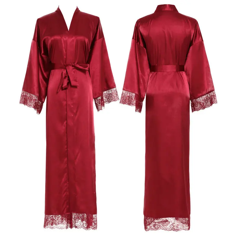 red YUXINBRIDAL новые шелковые, атласные, с кружевами халат подружки невесты Свадебные платья Свадебный длинный халат женский халат Неглиже - Цвет: red