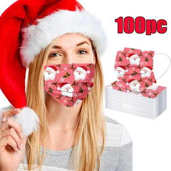 

50/100PC Fashion Santa Claus Printed Christmas Mask Dustproof Breathable Disposable Masks 3-Layer Protection Soft Masque Adulte