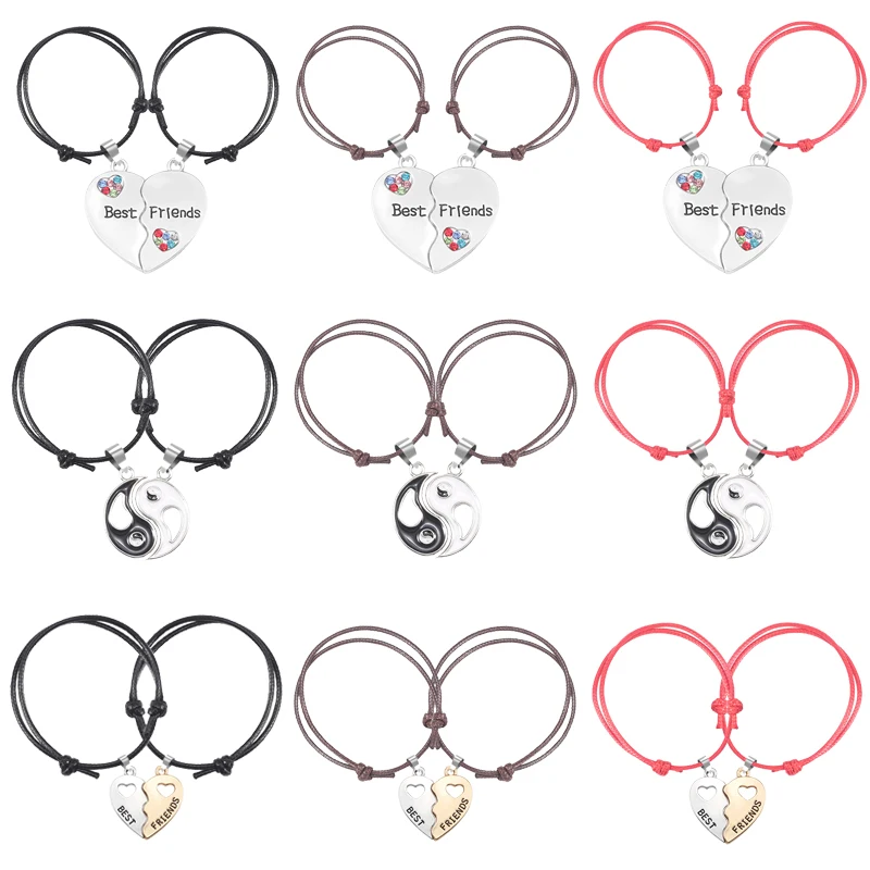 Хороший друг из двух частей девушка браслет сшивание сердце кулон сплетни форма кожаный канат материал модные ювелирные изделия прямые продажи