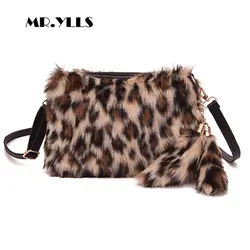 Модные плюшевые сумки для женщин сумка-мессенджер роскошный Леопардовый принт Женская сумка через плечо сумка с хвостом Подвеска женская