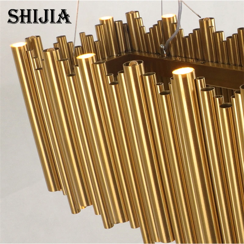 Stainless Steel Tube Chandelier Of Rectangular Shape Apply to Dining Room LED Lighting With Bulbs