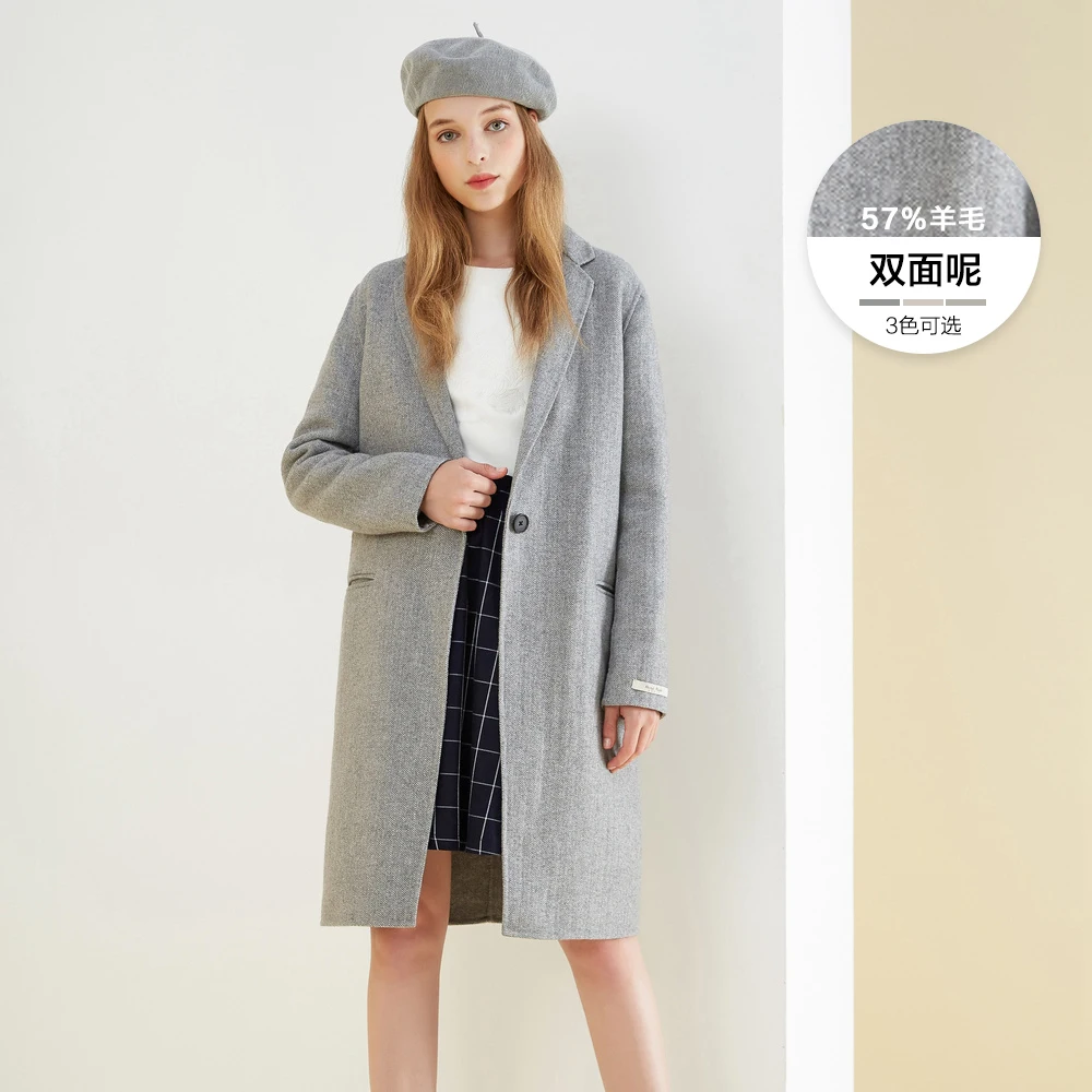 Metersbonwe женское Шерстяное Пальто Верхняя одежда зимняя одежда пальто Модное теплое шерстяное женское элегантное пальто - Цвет: Flower gray group