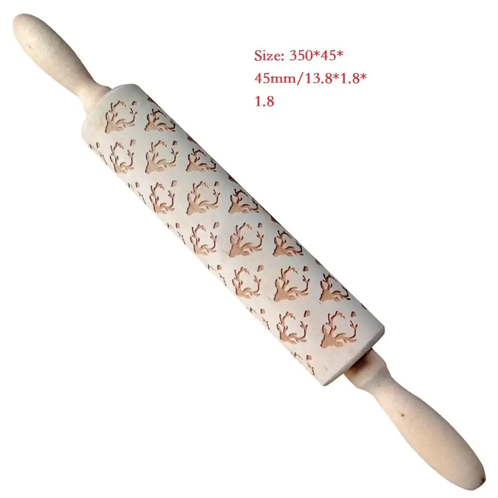 1PC e Christmas Rolling Pin Dough Wooden Christmas Embossing Rolling Pin Stick Baking Pastry Tool Christmas Decoration for Home - Цвет: 1PC e