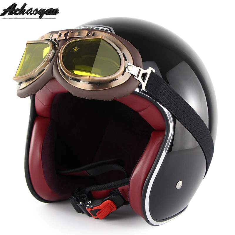 Ретро мотоцикл casco para мотокросса capacete мотоциклетный шлем kask Хищник шлемы шлем козырек винтажный шлем capacete - Цвет: Shining Black