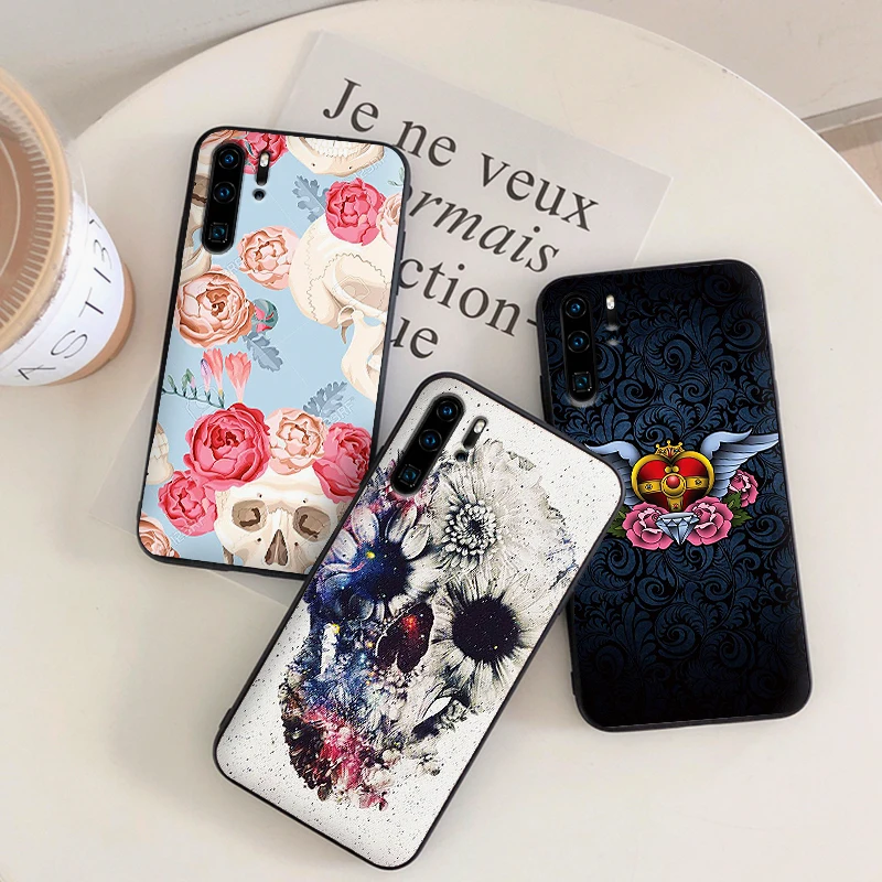 Череп татуировка в форме цветка Чехлы для мобильных телефонов huawei P10 P20 2019 M10 M20 M30 S6