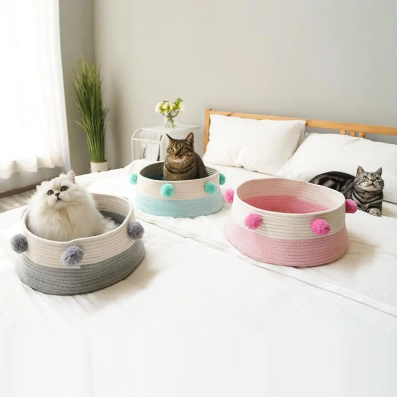 Pet Bed Dog House Kennel Doggy Rope Woven Cushion Basket Cat House Mini Portable Snacks Debris Basket Pet Sleeping Basket Nest