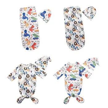 

2PCS Newborn Unisex Kids Animal Print Outfit Baby Sleeping Bag Infant Blanket Hat Set
