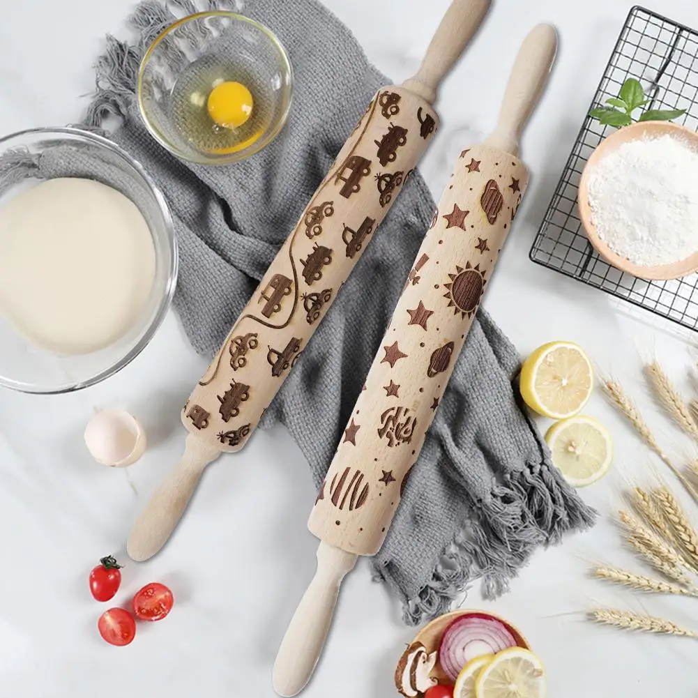 Christmas Embossed Rolling Pin Dough Engraved Roller for Baking Cookies Noodles Cookies