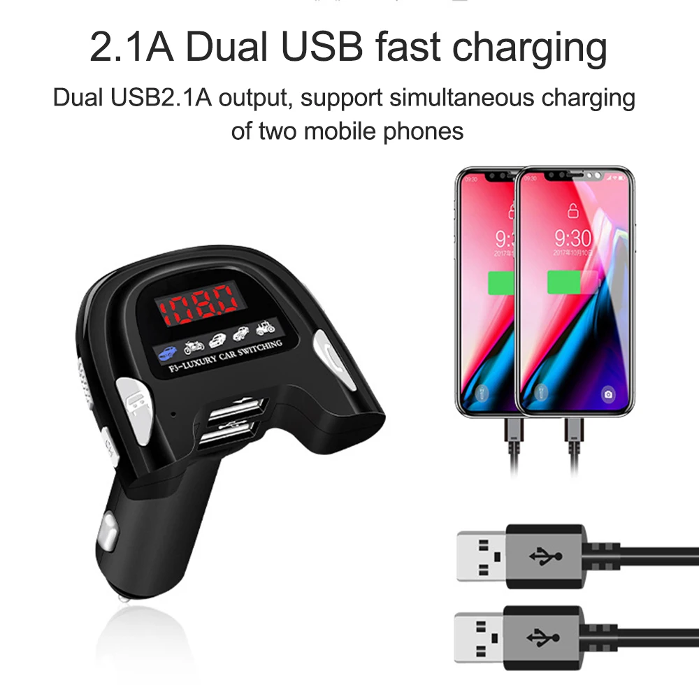 JINSERTA Bluetooth 5,0 FM передатчик двойной USB зарядное устройство U диск стерео воспроизведение музыки автомобиля Handsfree MP3-плеер навигация Reportor