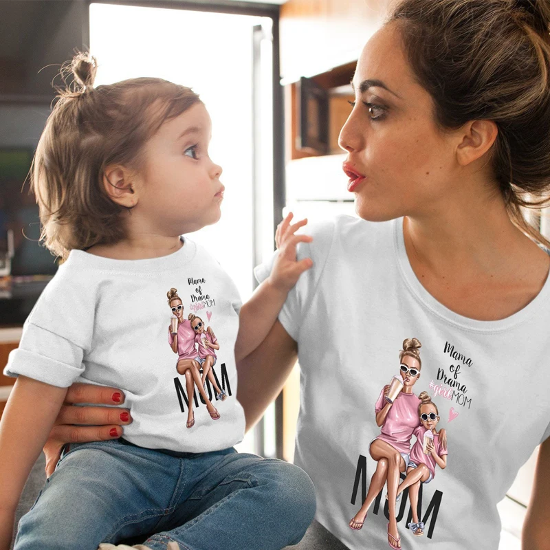 Новая семейная футболка с принтом Одежда «Мама и я» Семейные комплекты с короткими рукавами QT-1924