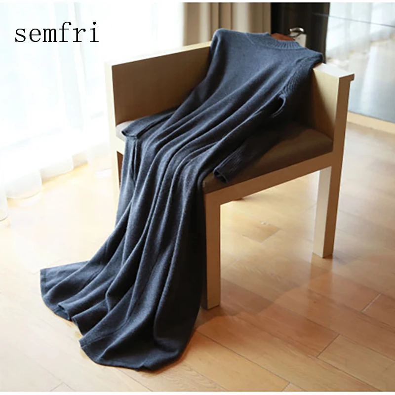 Semfri платье женский длинный свитер платья стиль размера плюс свободный Vestidos высокое качество o-образный вырез вязаное зимнее платье