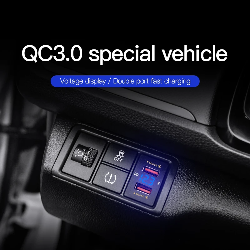 QC3.0 듀얼 포트 Toma 빠른 전화 12V 충전기 LED 전압계 자동차 USB 내장 소켓 어댑터 Honda Crv CB500X 용 Usb 버튼