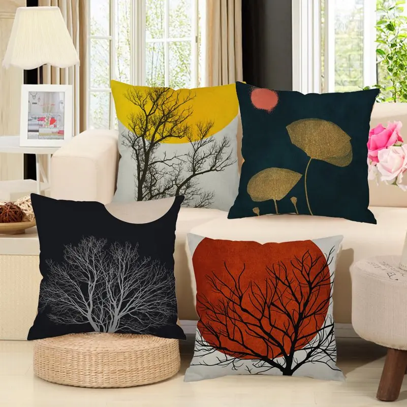Watercolour Painting Decoration Cushion Cover Cotton Linen Throw Pillows Home Decor Living Room Sofa Seat Decorative Pillowcase