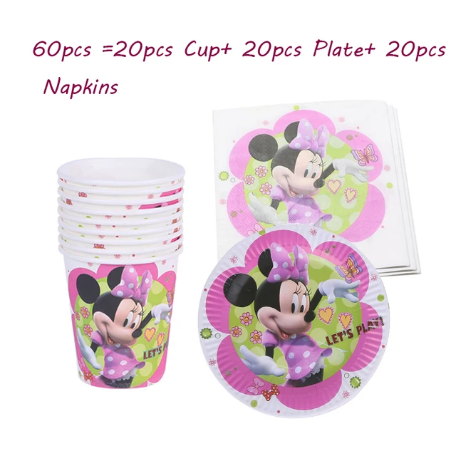 180*108 cm 1pc Minnie Mouse Theme Table Cloth for Kids Happy Birthday Party Decoration Table Cover Event Party Supplies 60pcs set