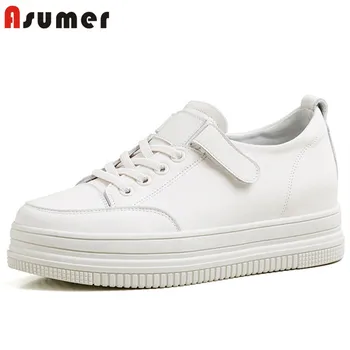 

ASUMER fashion flat platform shoes women casual shoes spring summer sneaker lace up single shoes woman Little white shoes