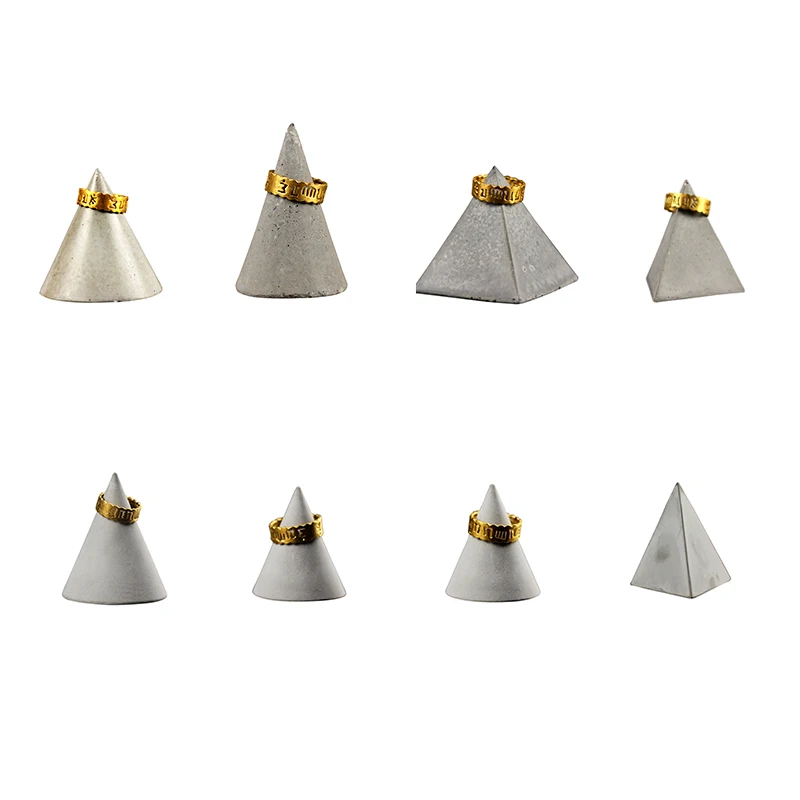Cement Ring Holders Ornaments Mold Silicone Concrete Pyramid Shape Jewelry Display Stand Mould DIY Decoration Tool