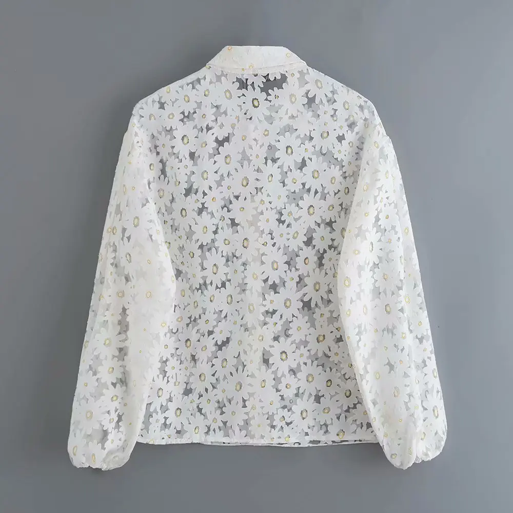 Goede Nieuwe vrouwen elegante bloemen borduurwerk doorschijnende casual blouses shirts vrouwen lantaarn mouw chic blusas sexy chemise tops LS4142