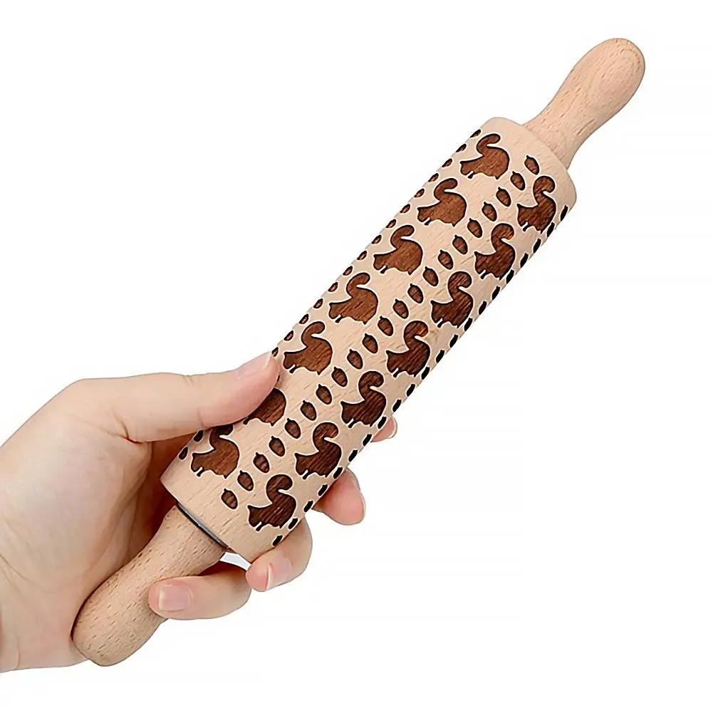 

Embossing Rolling Pin Flower Pattern Wooden Laser DIY Tool For Homemade Or Christmas Cookies