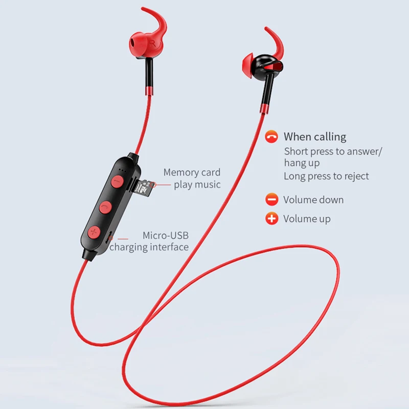 HOCO Bluetooth Earphones TF Card Wireless Headset with Mic for iPhone X Xiaomi Samsung Stereo In Ear Hook Earbuds Sports Running