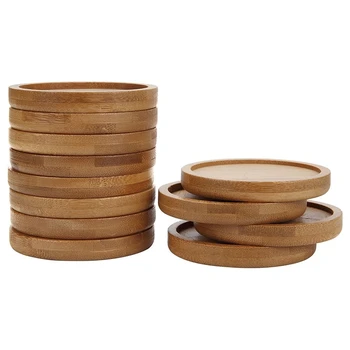 

Bamboo Plant Saucer 3.3 inch Succulent Pot Tray Flower Plant Holder, Round Drainage Tray 12 Pack