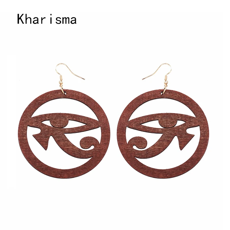 

KHARISMA Ethnic African Women Personality Round Wood Hollow Eyes Pattern Big Dangle Earrings 2019 Fashion Jewelry For Lady Party