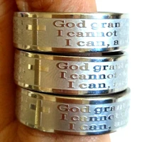 30pcs Etch English Serenity Prayer Cross Jesus Stainless Steel Ring Wholesale Men Religious Jewelry Lots " God grant me..." 1