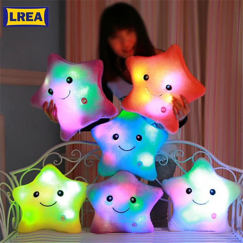 

LREA beautiful cojines Colorful Stars Luminous cushion Led Light plush toy pillow Hot sale