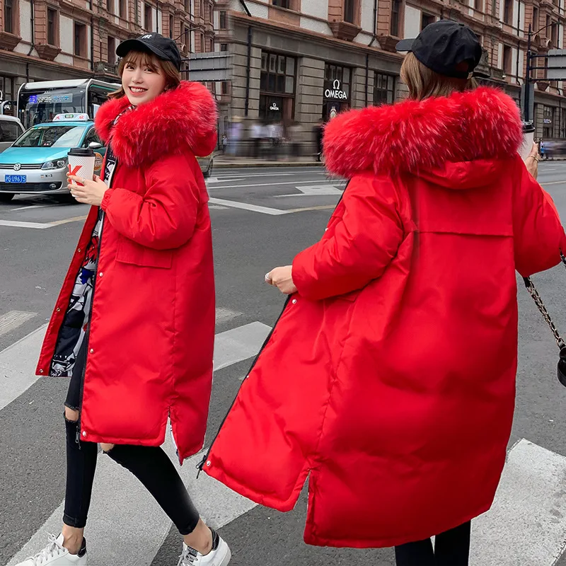 

2019 Winter New Style Cotton-padded Clothes Women's Long Reversible Loose-Fit Hooded down Jacket Cotton-padded Clothes Women's K