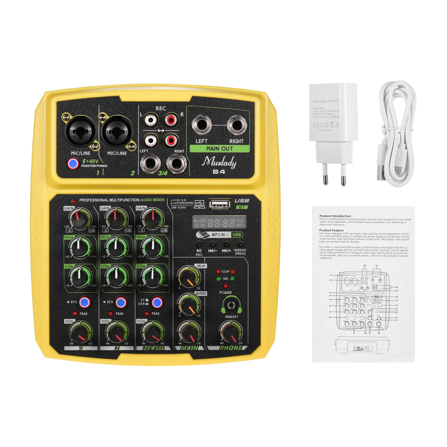 Muslady B4 Портативный 4 Каналы звукомикшер USB микшерный пульт поддерживает