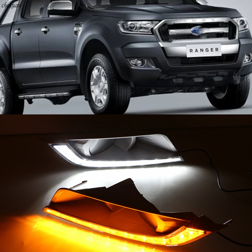 2pcs For Ford Ranger 2015 2016 2017 2018 Car Led Daytime Running Lights Drl Fog Lamp With Yellow