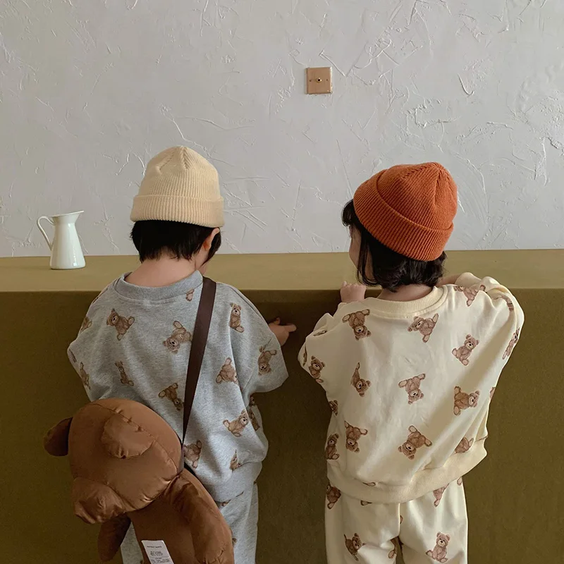 Kids Bear Hoodie Sweatshirts And Pants Set