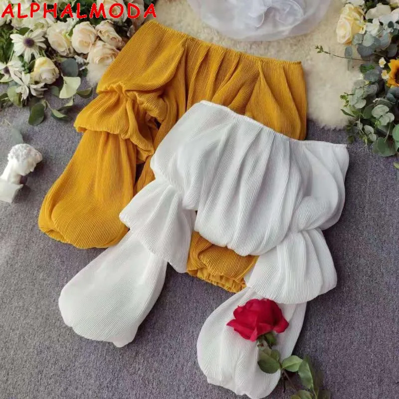 ALPHALMODA новинка весны 2020 шифоновая рубашка с рукавами пузырьками аккуратная фея