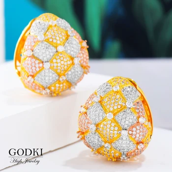 

GODKI Fashion Geometry Hoop Earrings Trendy Cubic Zircon Charms DUBAI Round Hoop Statement Earring for Women Wedding Jewelry