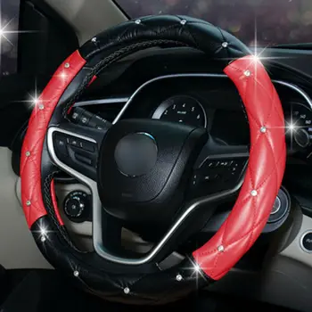 

Accessories Steering Wheel Cover Car Interior Inner Rhinestones Black+Red